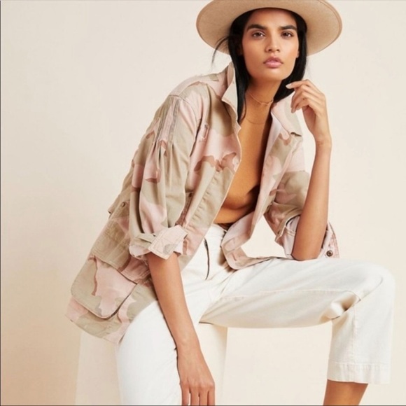 ANTHROPOLOGIE Lida Utility Jacket Pink Camo Oversized Cargo Boho Chic US S - Picture 2 of 13
